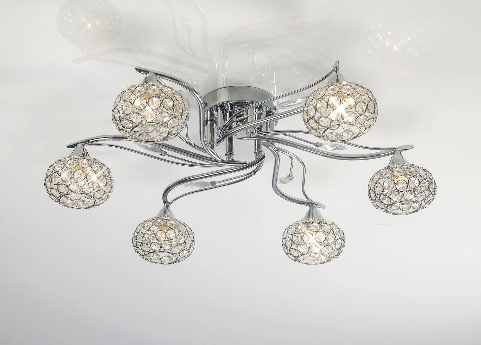 Leimo Polished Chrome Crystal Ceiling Lights Diyas Flush Crystal Fittings